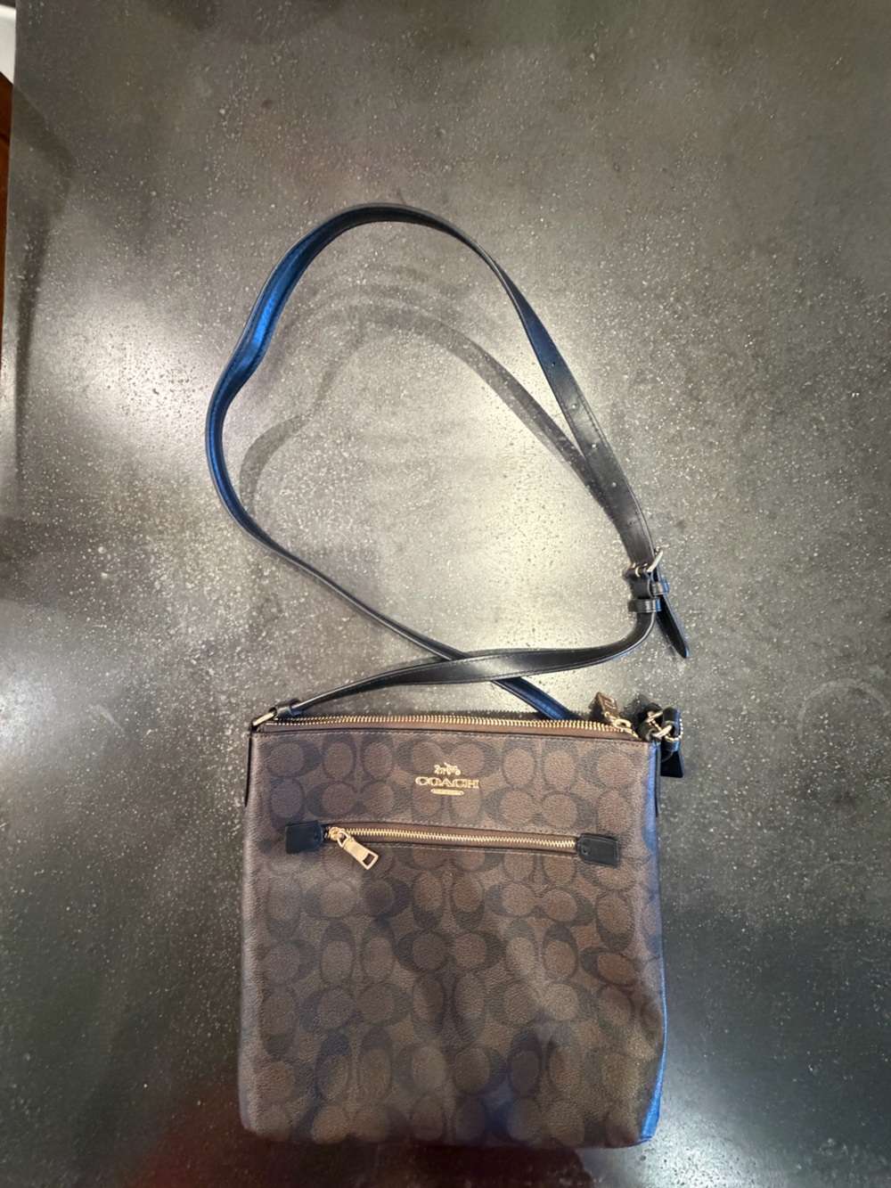 Coach Brown Signature Canvas Crossbody with Black Strap
